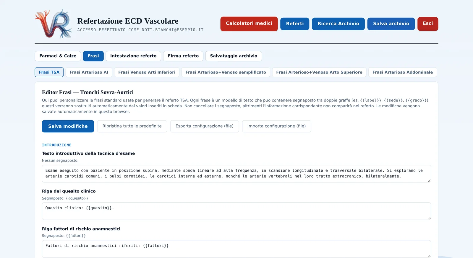 Editor delle frasi del referto