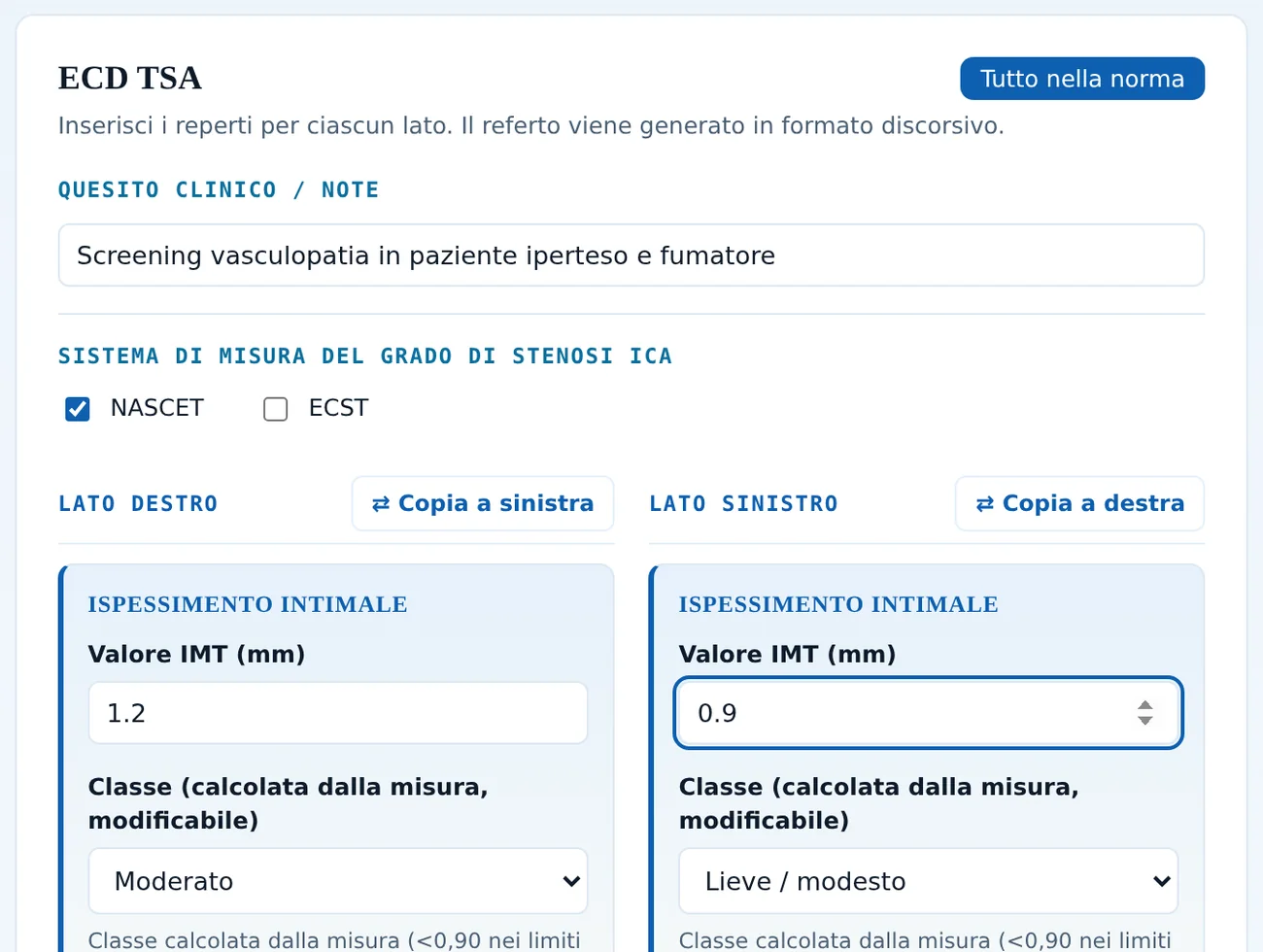Scheda di compilazione dei Tronchi Sovra-Aortici